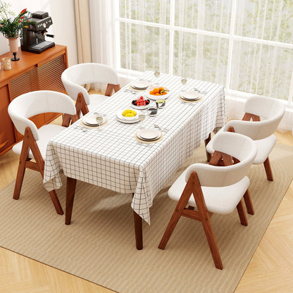 Wooden Dining Chair Set of 4 Mid-Century Modern Sherpa Upholstered Kitchen Dining Room Chairs
