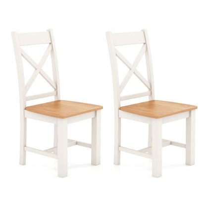 Juego de 2 sillas de comedor de madera con respaldo alto y estructura de madera de caucho-Natural