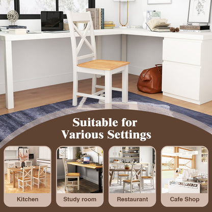 Juego de 2 sillas de comedor de madera con respaldo alto y estructura de madera de caucho-Natural