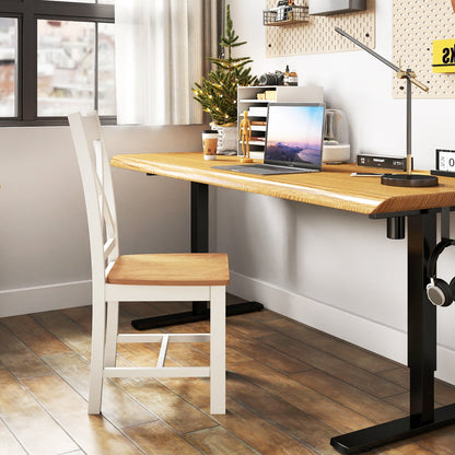 Juego de 2 sillas de comedor de madera con respaldo alto y estructura de madera de caucho-Natural