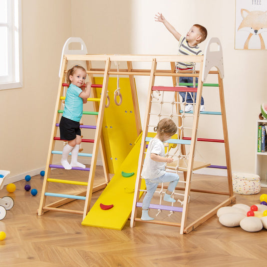 8-in-1 Wooden Jungle Gym Playset with Slide and Monkey Bars-Multicolor - Tampa Home & Garden Store