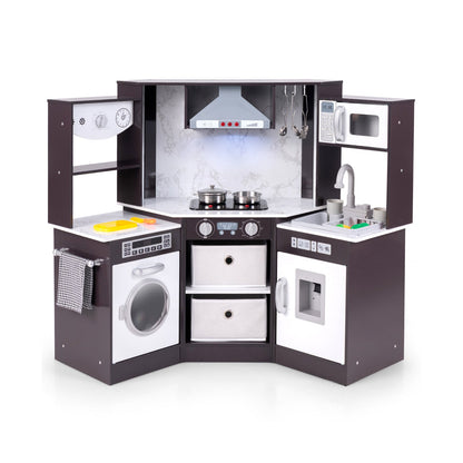 Wooden Kids Play Kitchen Playset with Realistic Lights and Sounds