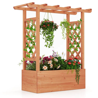 Wooden Raised Garden Bed Planter Box with Trellis