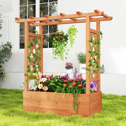 Wooden Raised Garden Bed Planter Box with Trellis