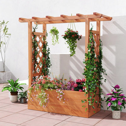 Wooden Raised Garden Bed Planter Box with Trellis