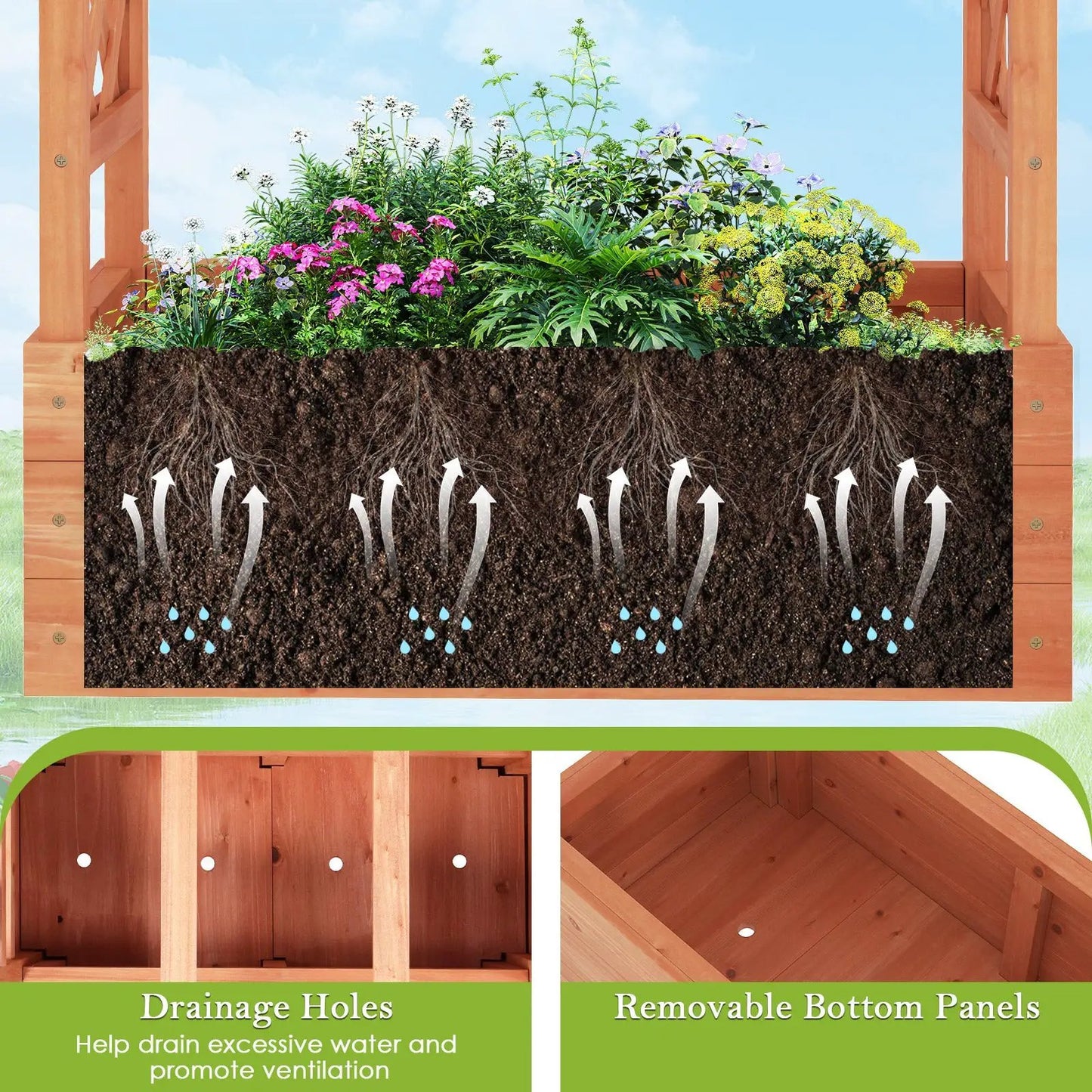 Wooden Raised Garden Bed Planter Box with Trellis