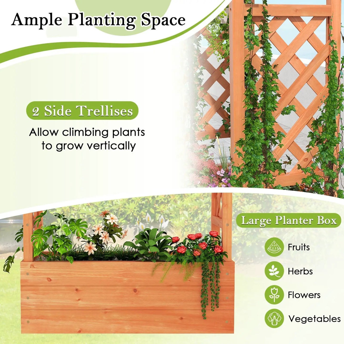 Wooden Raised Garden Bed Planter Box with Trellis