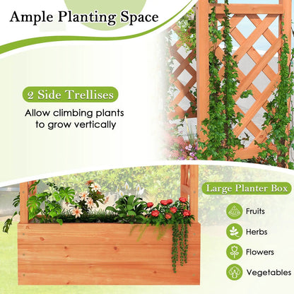 Wooden Raised Garden Bed Planter Box with Trellis