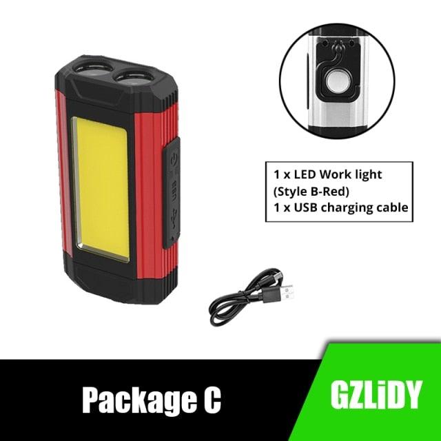 Stevvex USB rechargeable LED work light red/black with magnetic base and hanging hook on Tampa Home & Garden Store