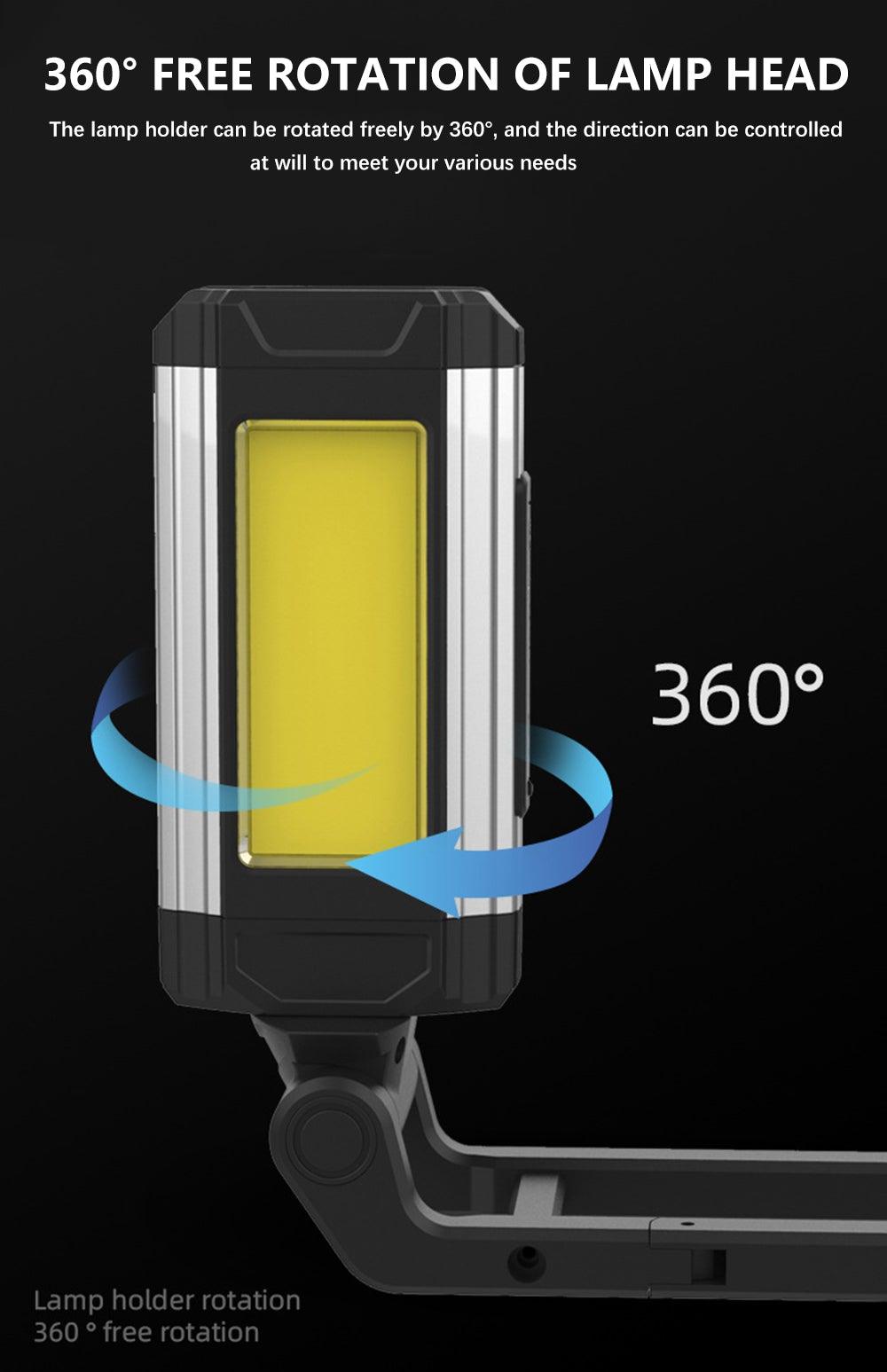 Stevvex rechargeable LED work light for camping with 360° rotatable lamp head and magnetic base on Tampa Home & Garden Store