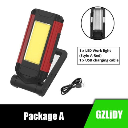 LED work light Stevvex red, rechargeable camping flashlight with magnetic base on Tampa Home & Garden Store