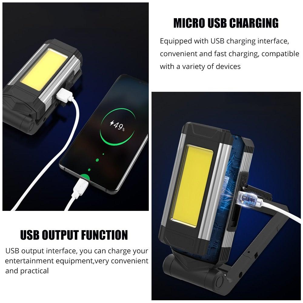 Stevvex USB rechargeable LED work light with magnetic base and hanging hook on Tampa Home & Garden Store