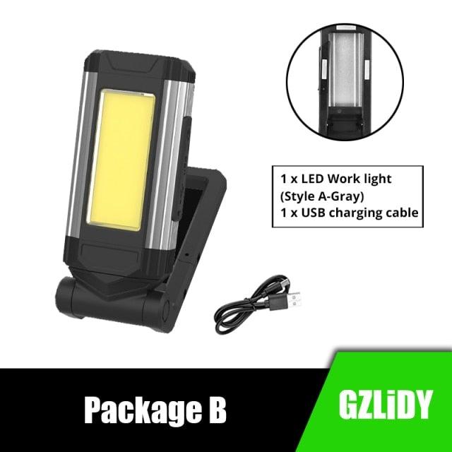 Stevvex LED work light, gray, USB rechargeable with hanging hook and magnetic base on Tampa Home & Garden Store