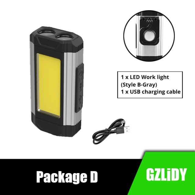 LED work light with yellow panel rugged gray housing USB charging cable included hanging hook on Tampa Home & Garden Store