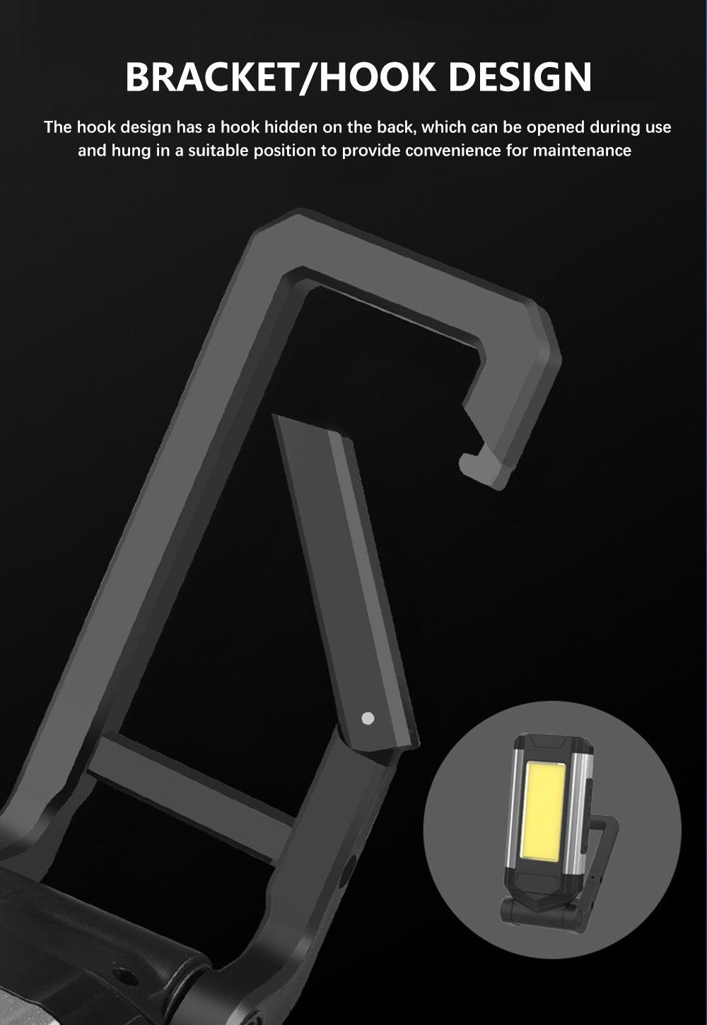 Stevvex rechargeable LED work light with bracket frame, hanging hook and magnetic base camping light on Tampa Home & Garden Store