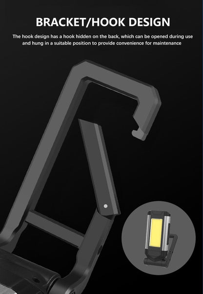 Stevvex rechargeable LED work light with bracket frame, hanging hook and magnetic base camping light on Tampa Home & Garden Store