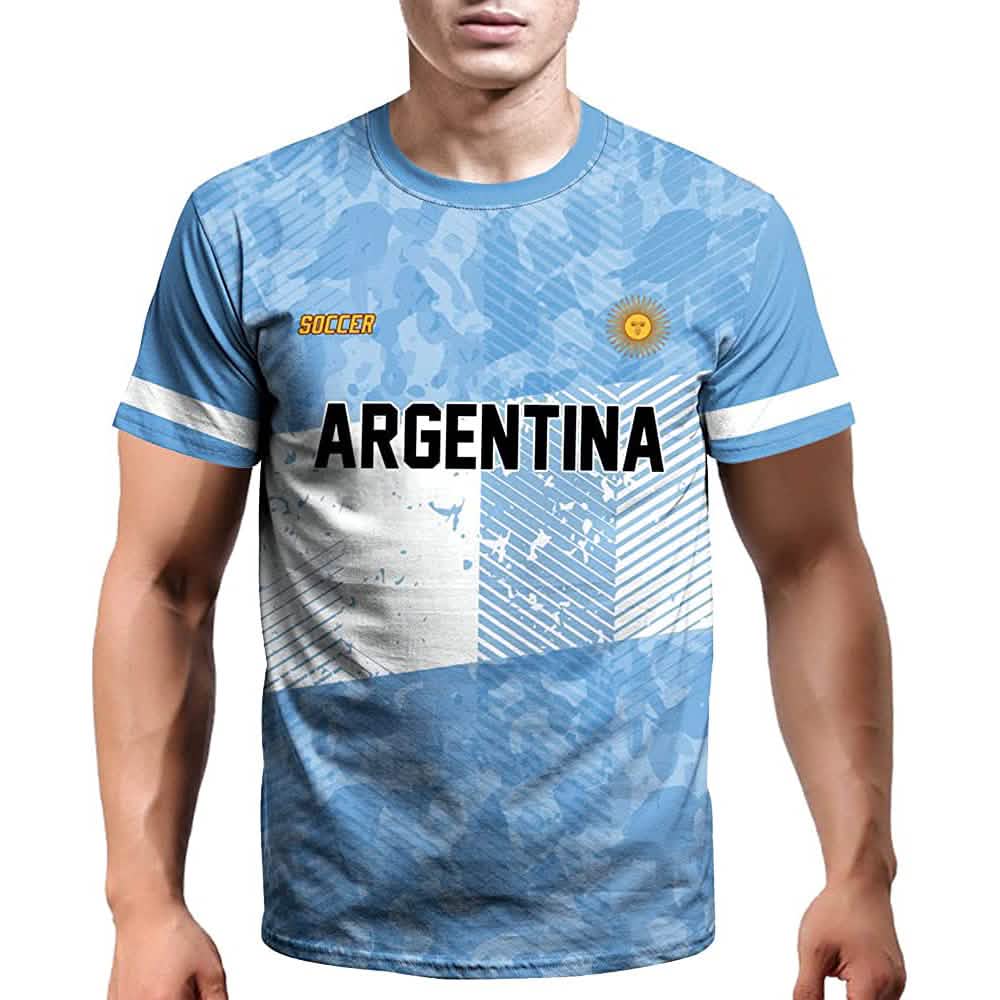 Men's Argentina World Cup 2022 soccer jersey top in blue with sun crest DailySale on Tampa Home & Garden Store