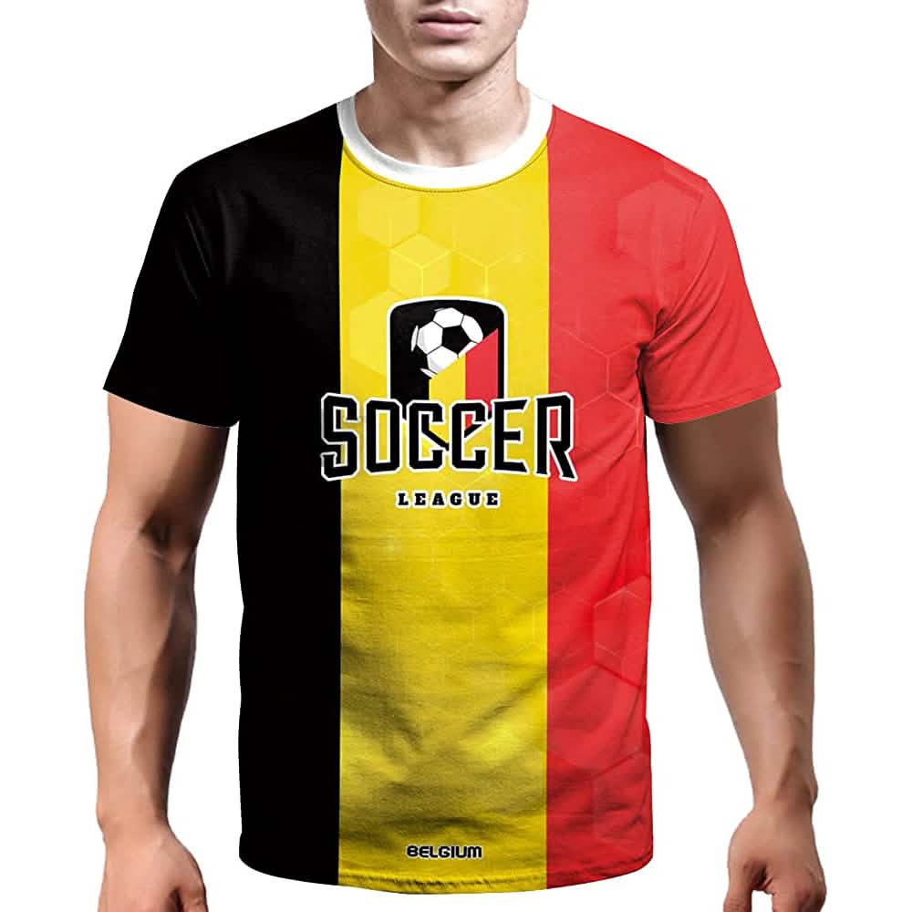 World Cup 2022 soccer jersey men's top in black yellow red panels Belgium DailySale on Tampa Home & Garden Store