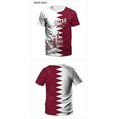 World Cup 2022 soccer jersey set, white and maroon split design with QATAR graphic, 3-view DailySale on Tampa Home & Garden Store