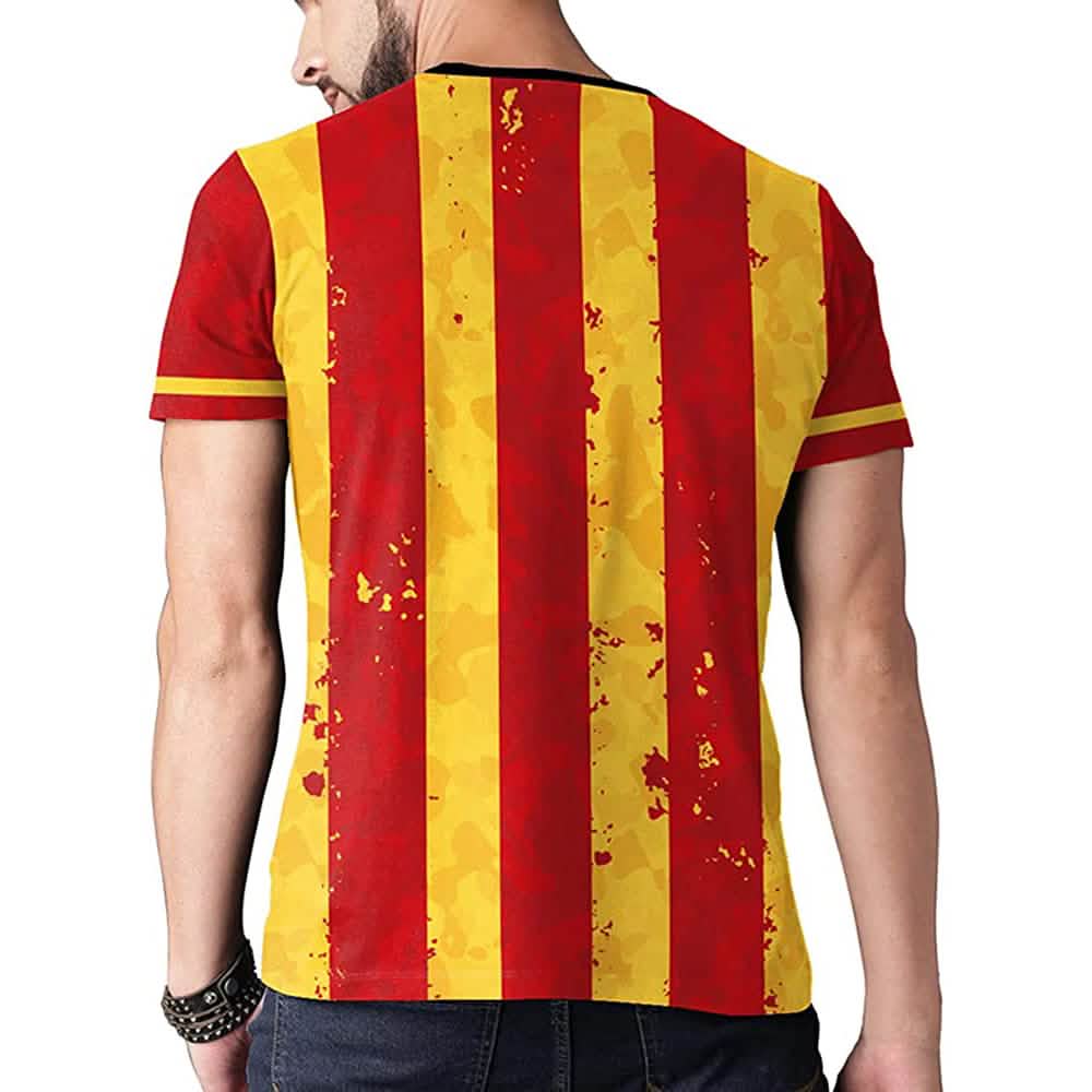 World Cup 2022 soccer jersey t-shirt red and yellow vertical stripes distressed print DailySale on Tampa Home & Garden Store
