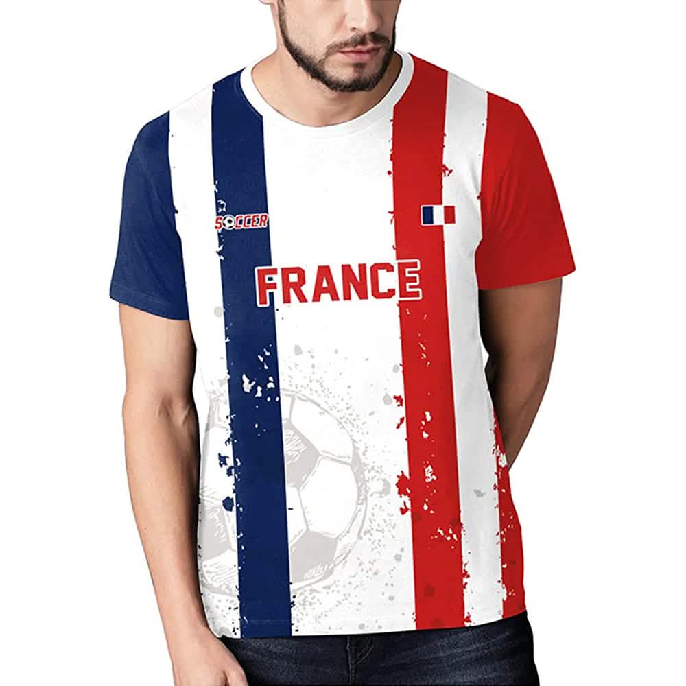 Men's World Cup 2022 soccer jersey T-shirt in blue white red France colors DailySale on Tampa Home & Garden Store