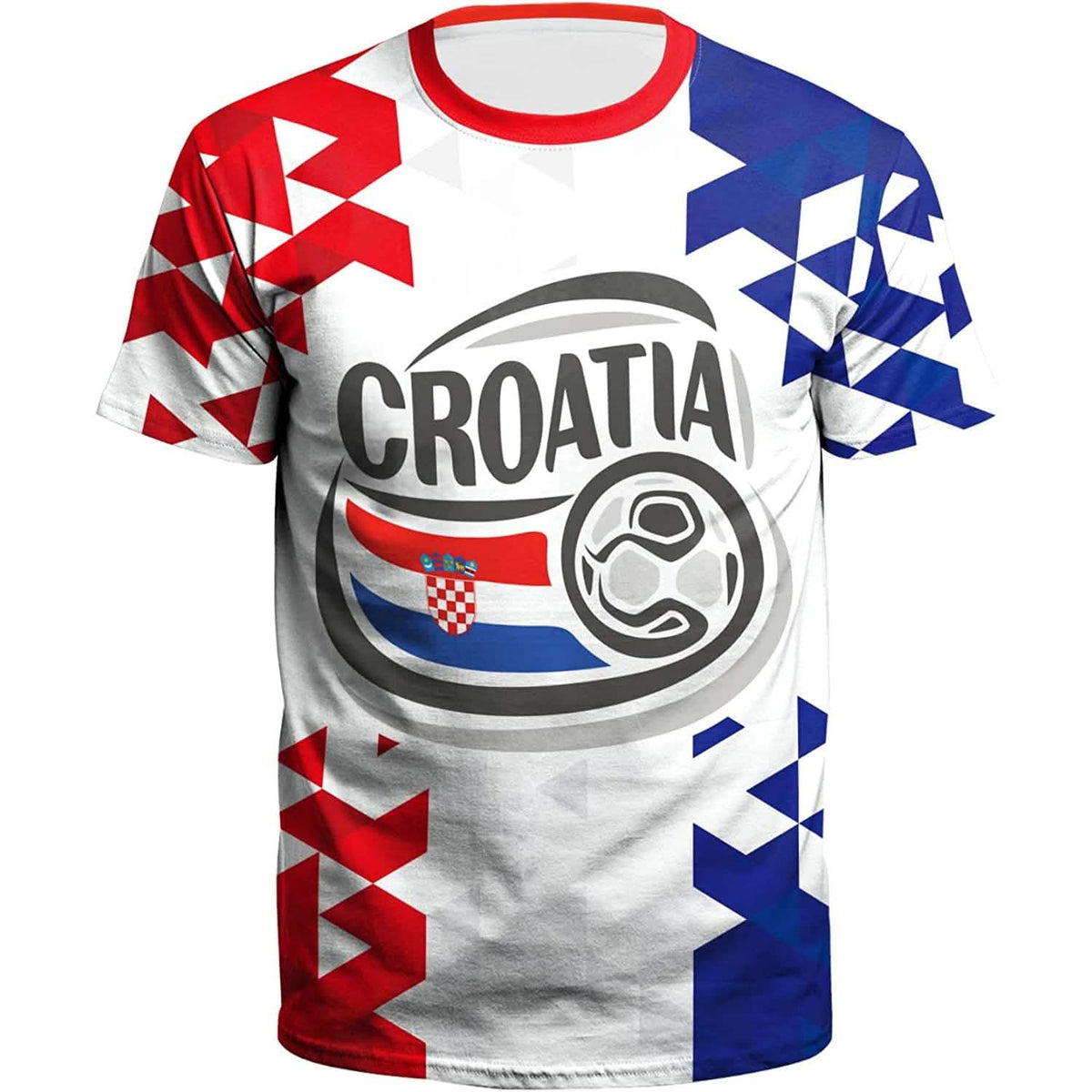 World Cup 2022 soccer jersey unisex tee red white blue geometric patterns Croatia crest on Tampa Home & Garden Store