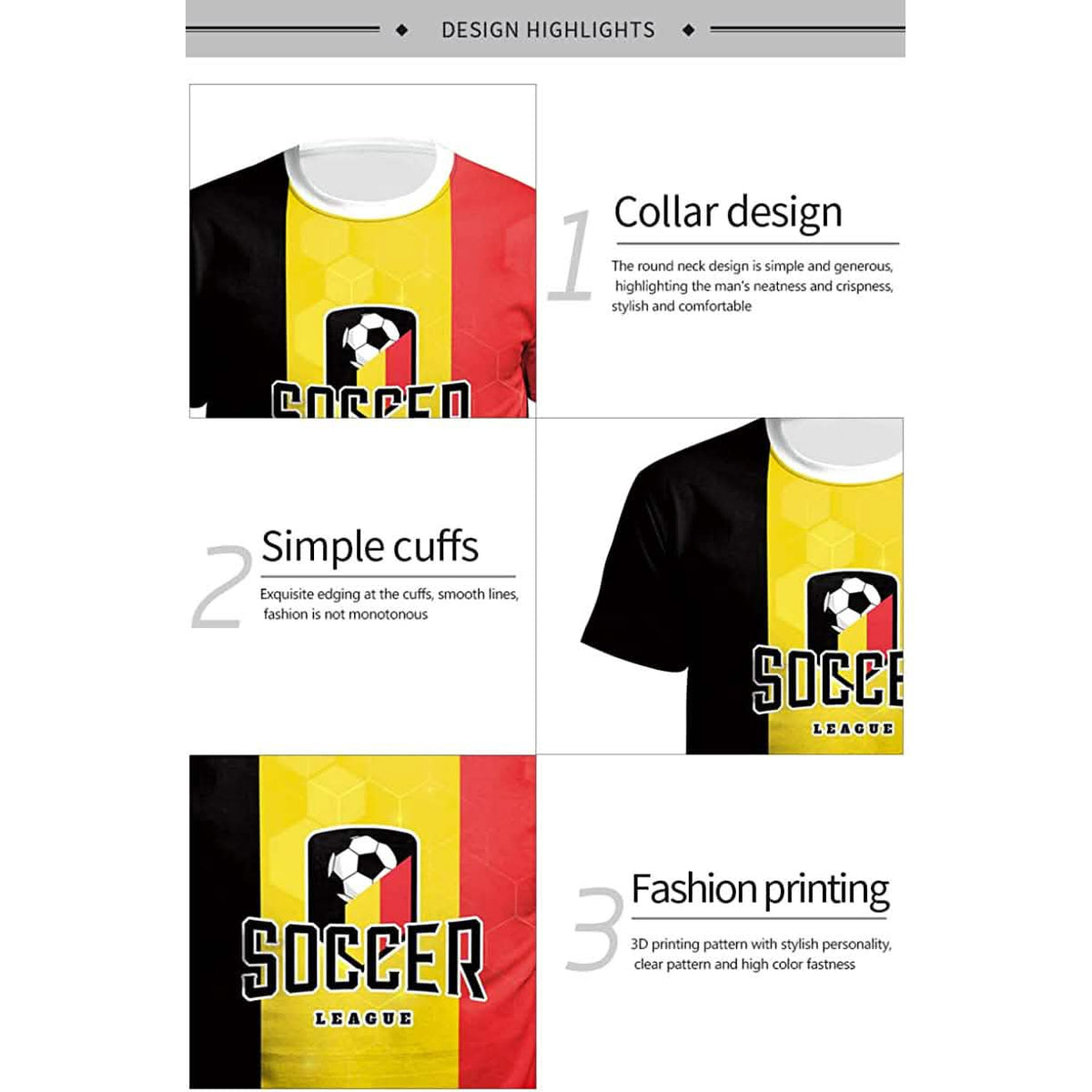 World Cup 2022 soccer jersey DailySale men's top with black yellow red panels and crest on Tampa Home & Garden Store