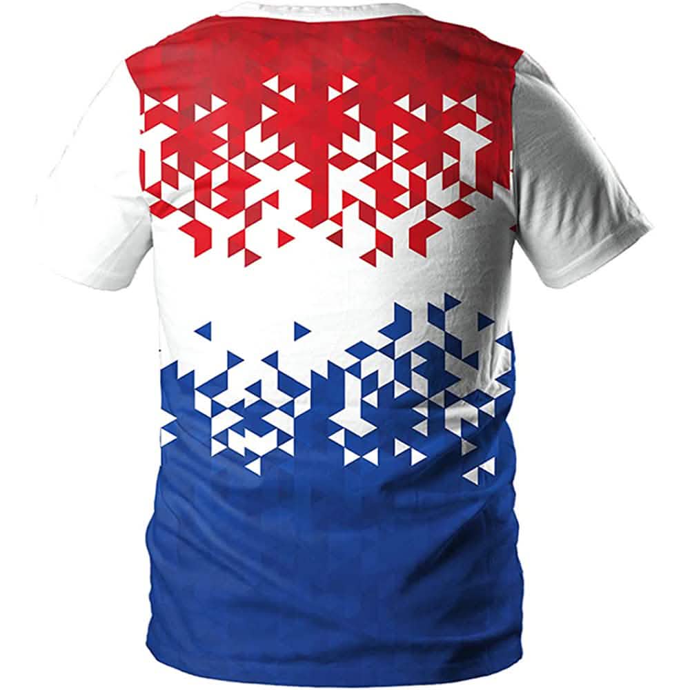 Men's World Cup 2022 soccer jersey top by DailySale with red white blue geometric back print on Tampa Home & Garden Store