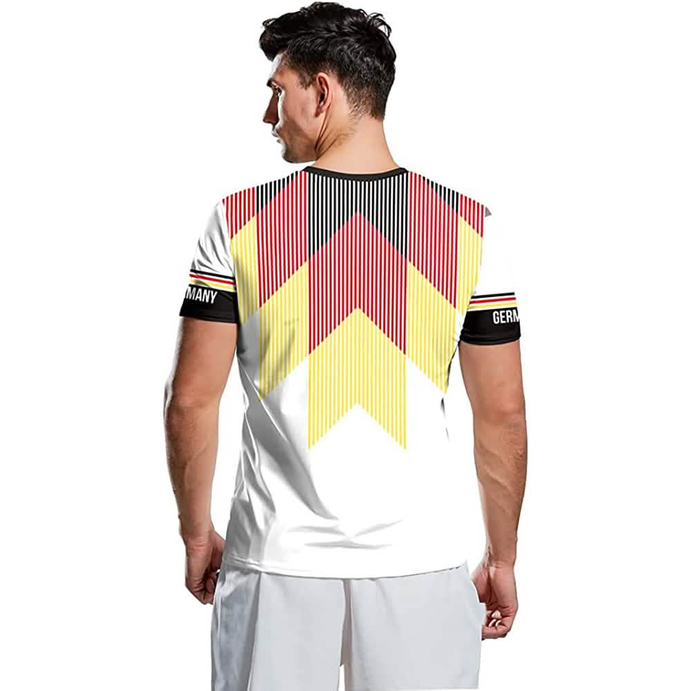 World Cup 2022 men's soccer jersey white with red-yellow chevron back design and Germany sleeves on Tampa Home & Garden Store
