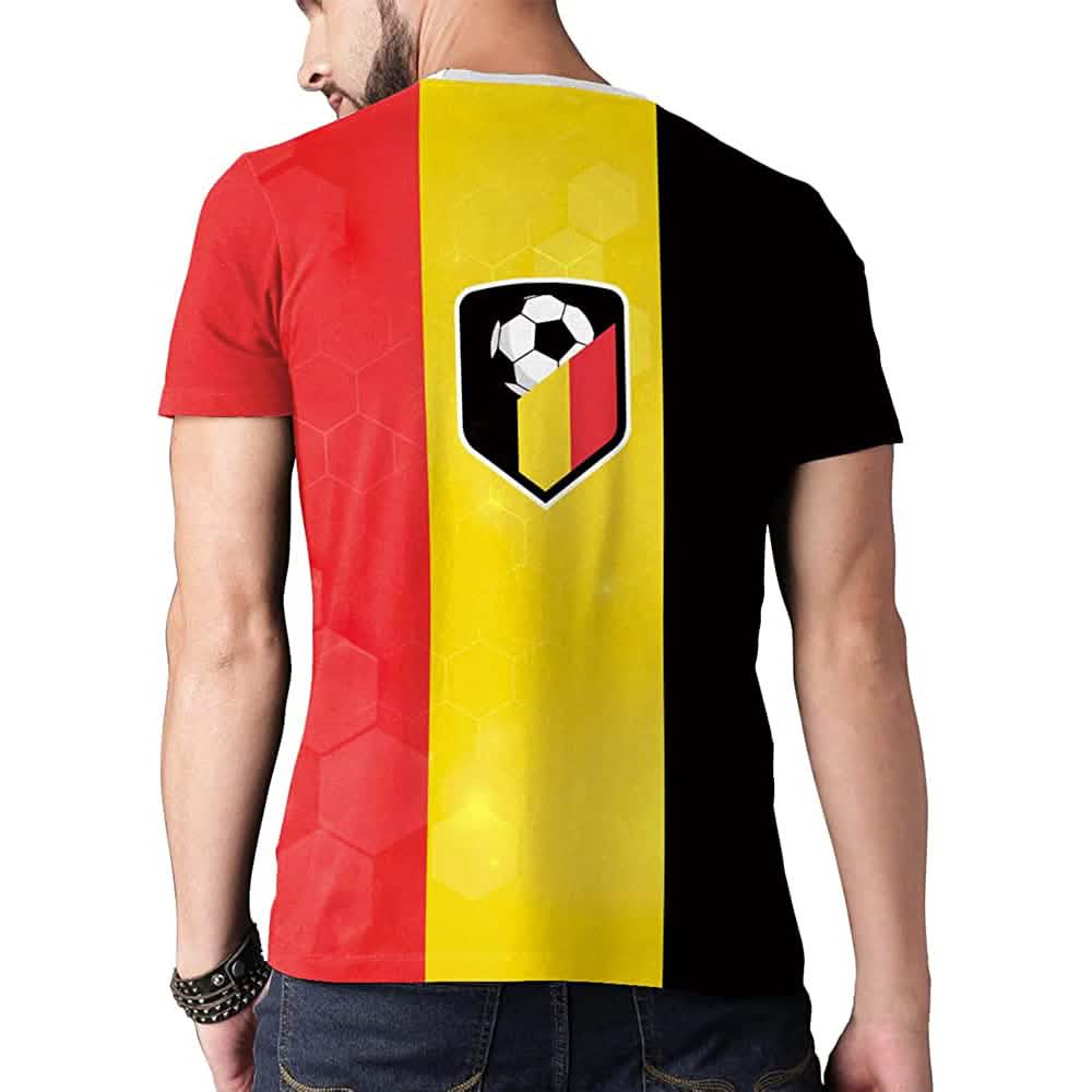 Men's World Cup soccer jersey T-shirt with red yellow black stripes and shield logo DailySale on Tampa Home & Garden Store
