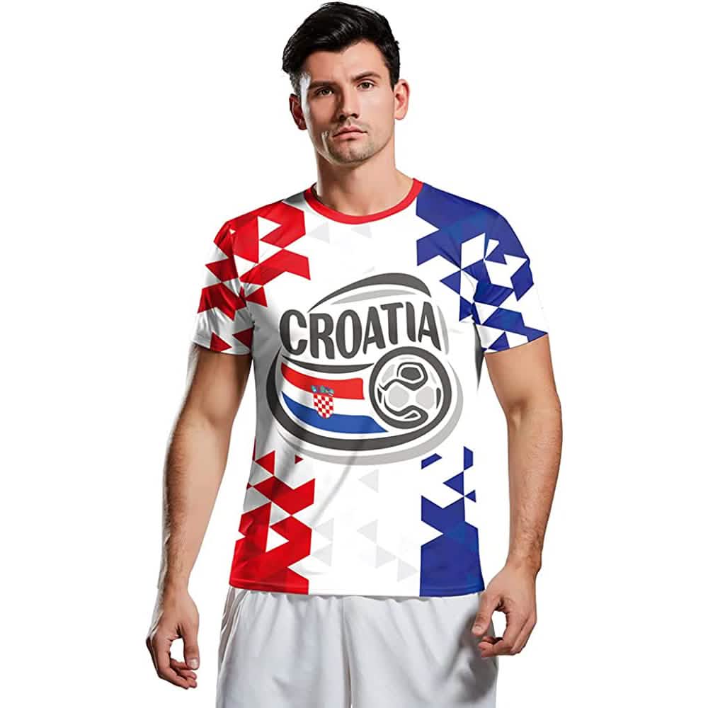 World Cup 2022 Croatia jersey, men's top with red-white-blue geometric print and crest DailySale on Tampa Home & Garden Store