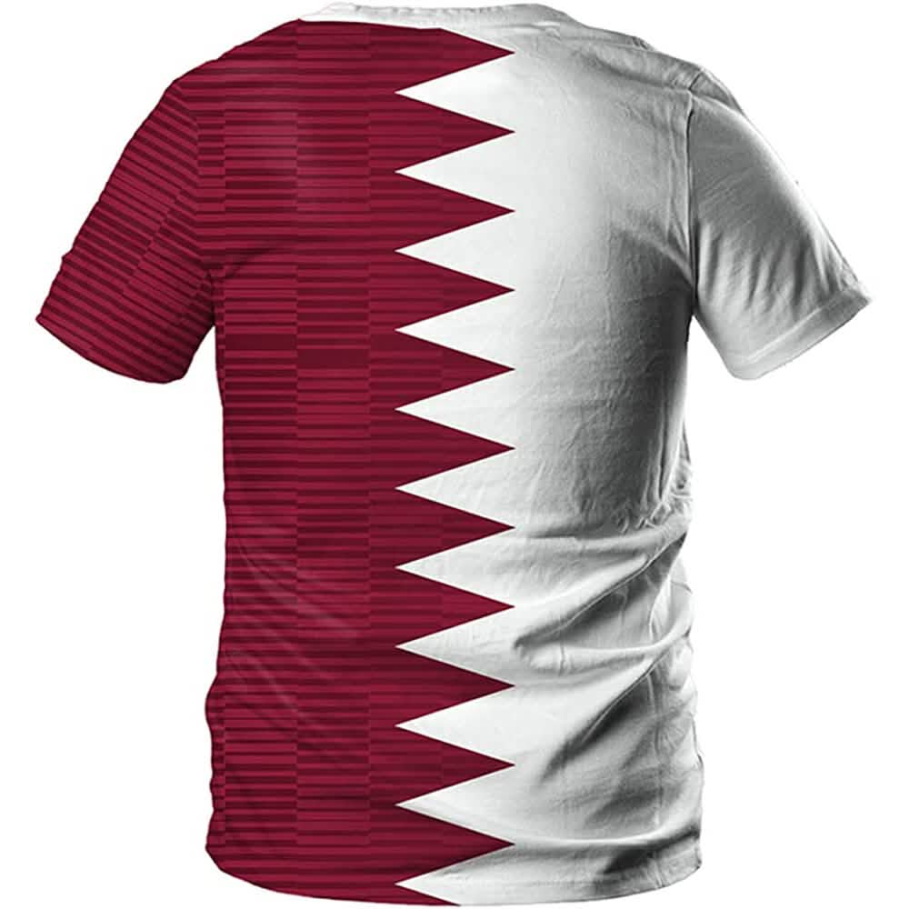 Men's World Cup 2022 soccer jersey T shirt maroon left striped and white right split design on Tampa Home & Garden Store