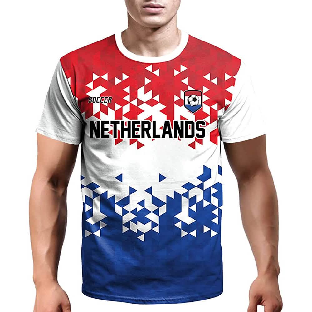 Men's World Cup 2022 Netherlands jersey T-shirt DailySale red white blue crest on Tampa Home & Garden Store