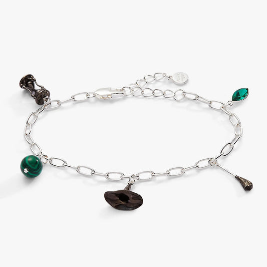 Wicked Witch Charm Bracelet by ALEX AND ANI with silver chain and green and brown stones on Tampa Home & Garden Store