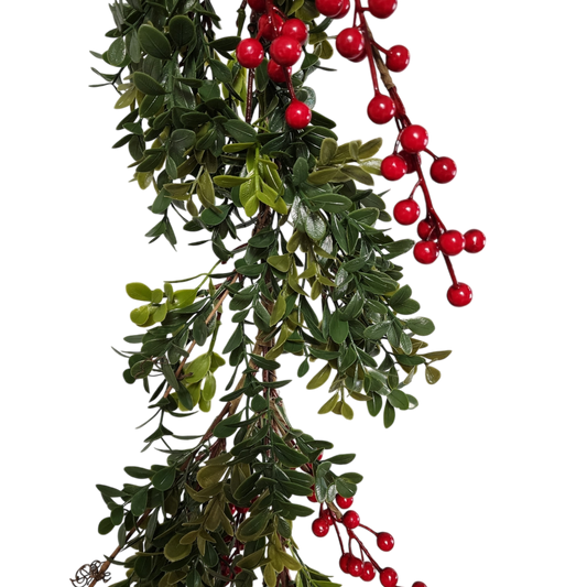 Boxwood Garland with Berries - 5 Feet Long - Tampa Home & Garden Store