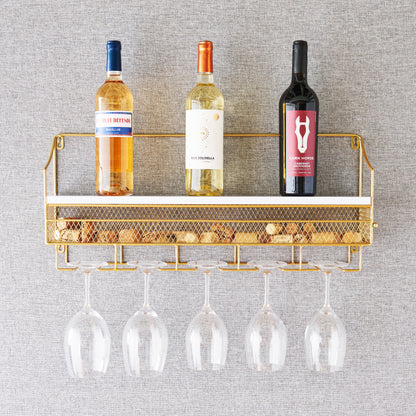 Gold Wall Mounted Wine Rack and Cork Storage