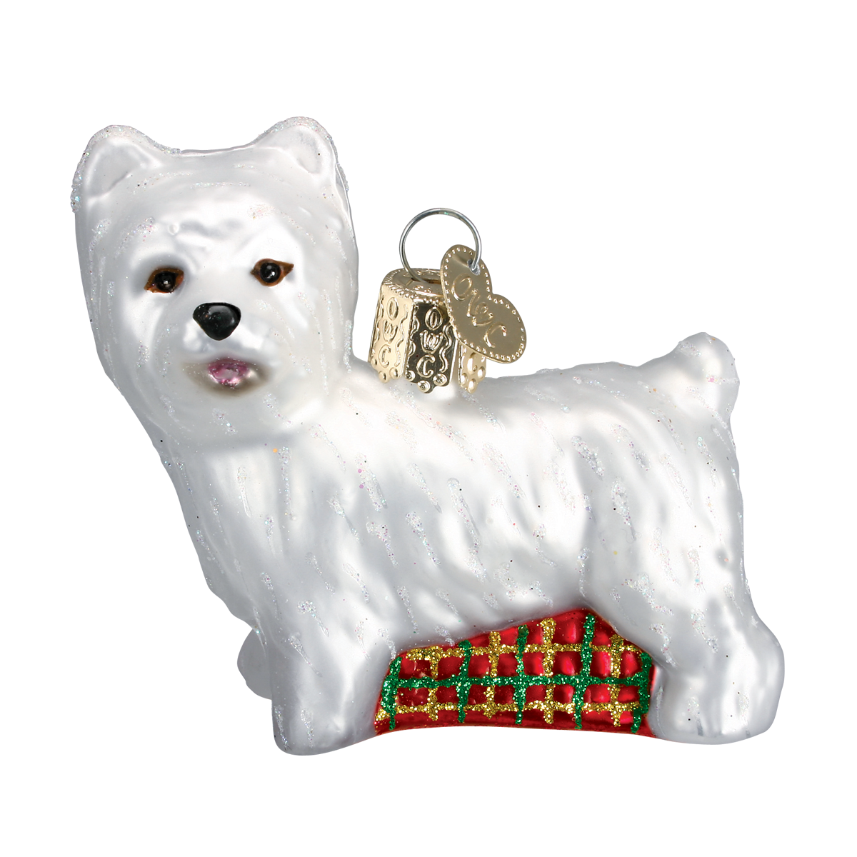 Adorno navideño de vidrio soplado Westie del Viejo Mundo