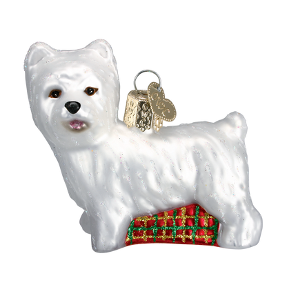 Adorno navideño de vidrio soplado Westie del Viejo Mundo