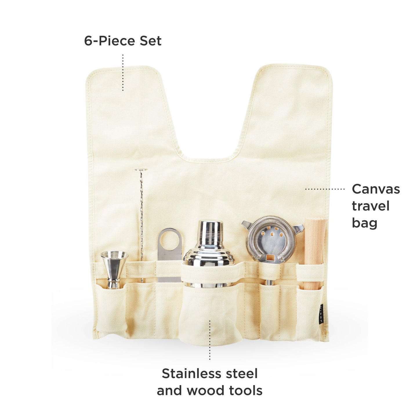 Stainless Steel Travel Barware Set in Canvas Bag