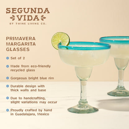 Segunda Vida Margarita Glasses set of 2 turquoise rims recycled glass by Twine Living on Tampa Home & Garden Store
