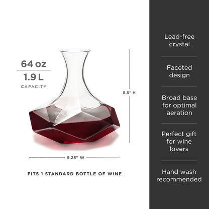 Seneca Faceted Crystal Wine Decanter by Viski with ruby red base on Tampa Home & Garden Store