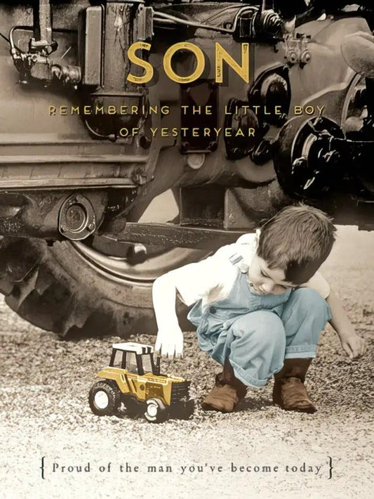 Birthday Card for Son Happy Birthday greeting card, vintage scene with boy and yellow toy truck on Tampa Home & Garden Store