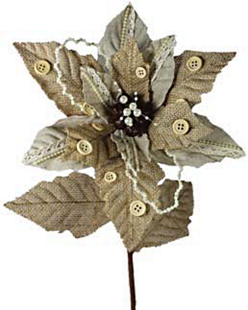 Poinsettia de 61 cm en lin givré, dentelle et toile de jute