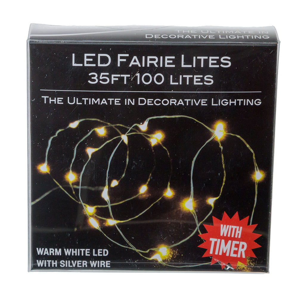 Guirlande lumineuse féérique à 100 ampoules, blanc chaud, à piles, fil argenté