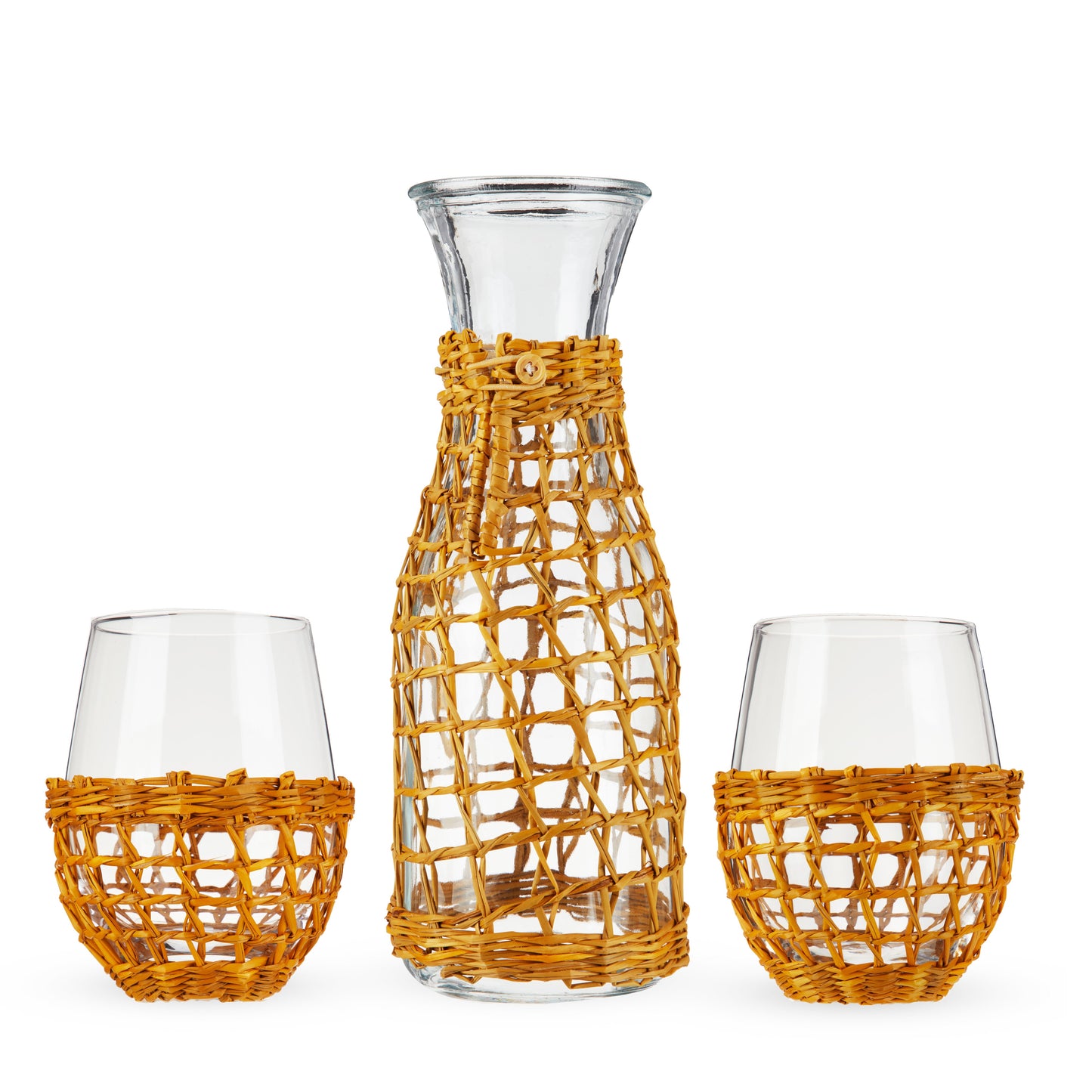 Island Carafe and Two Stemless Glasses Set
