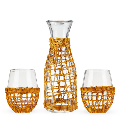 Island Carafe and Two Stemless Glasses Set