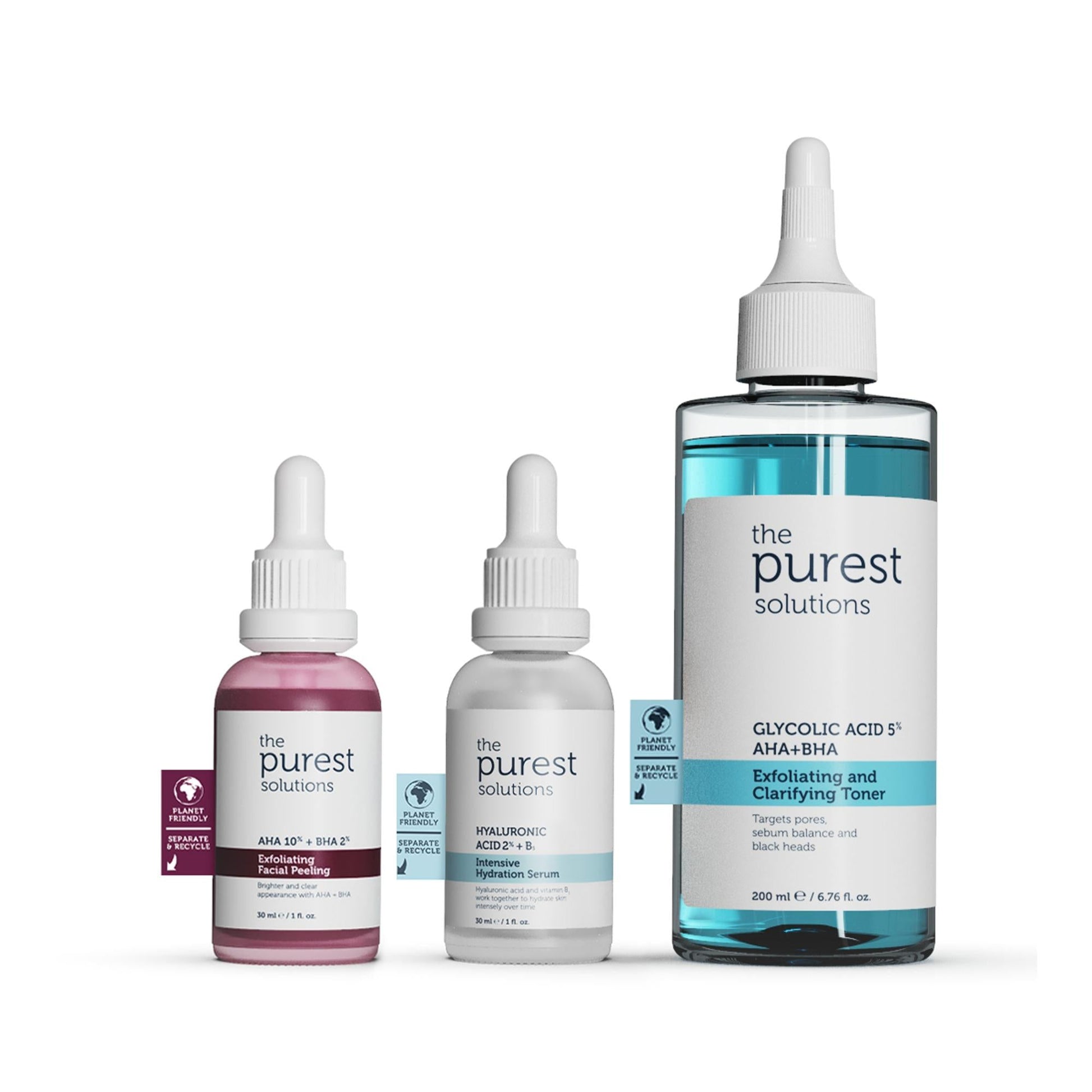 The Purest Solutions Glycolic Acid Toner set with three dropper serums on Tampa Home & Garden Store