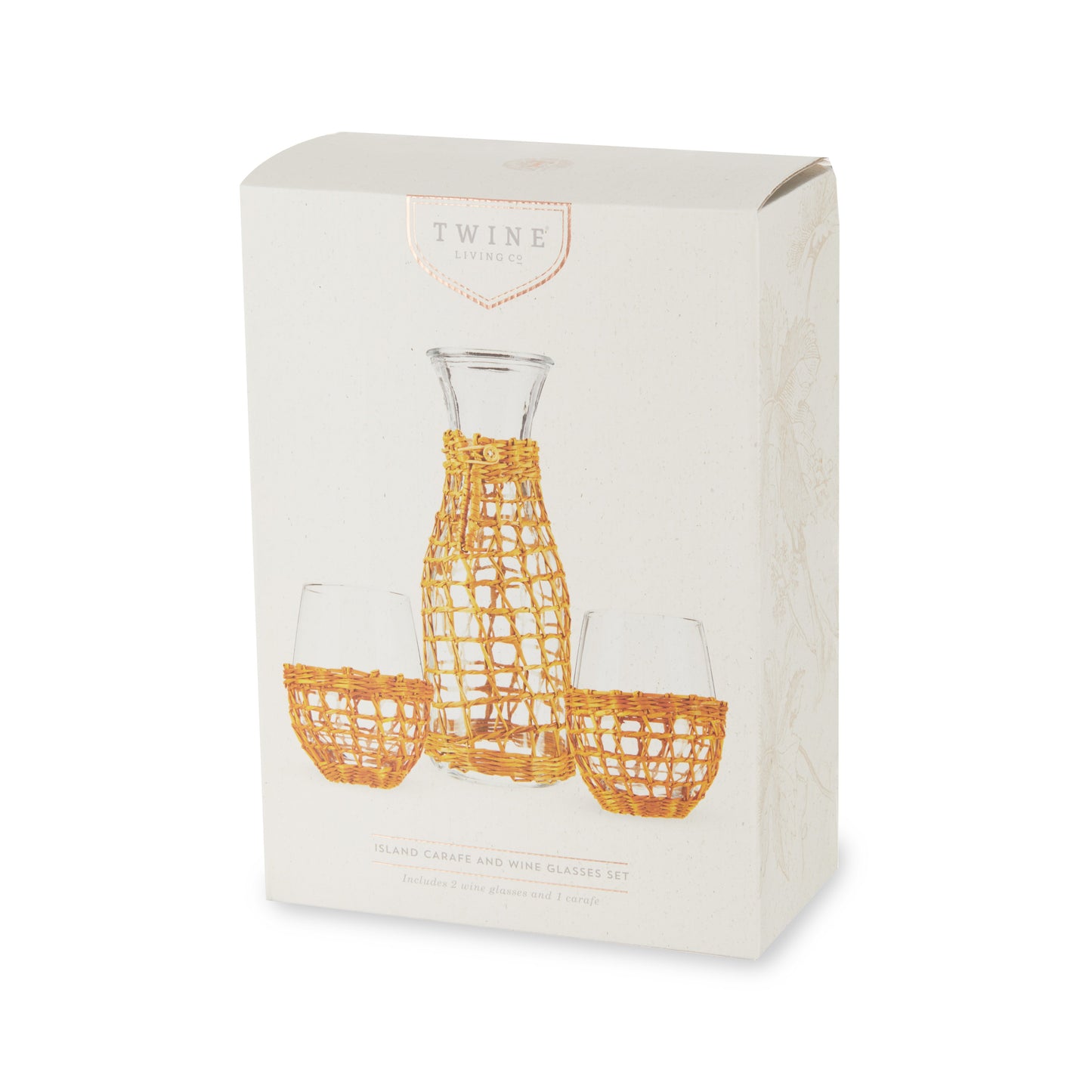 Island Carafe and Two Stemless Glasses Set