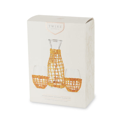 Island Carafe and Two Stemless Glasses Set