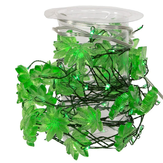 72-Light Green Fairy Micro LED Cannabis Leaf Cluster Garland - Tampa Home & Garden Store